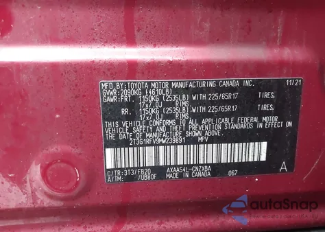 2021 Toyota Rav4 Le z USA, uszkodzony, nr VIN 2T3G1RFV9MW239891